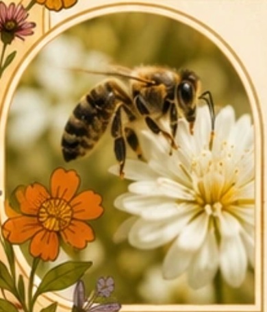 Honey bee collecting pollen from a white flower